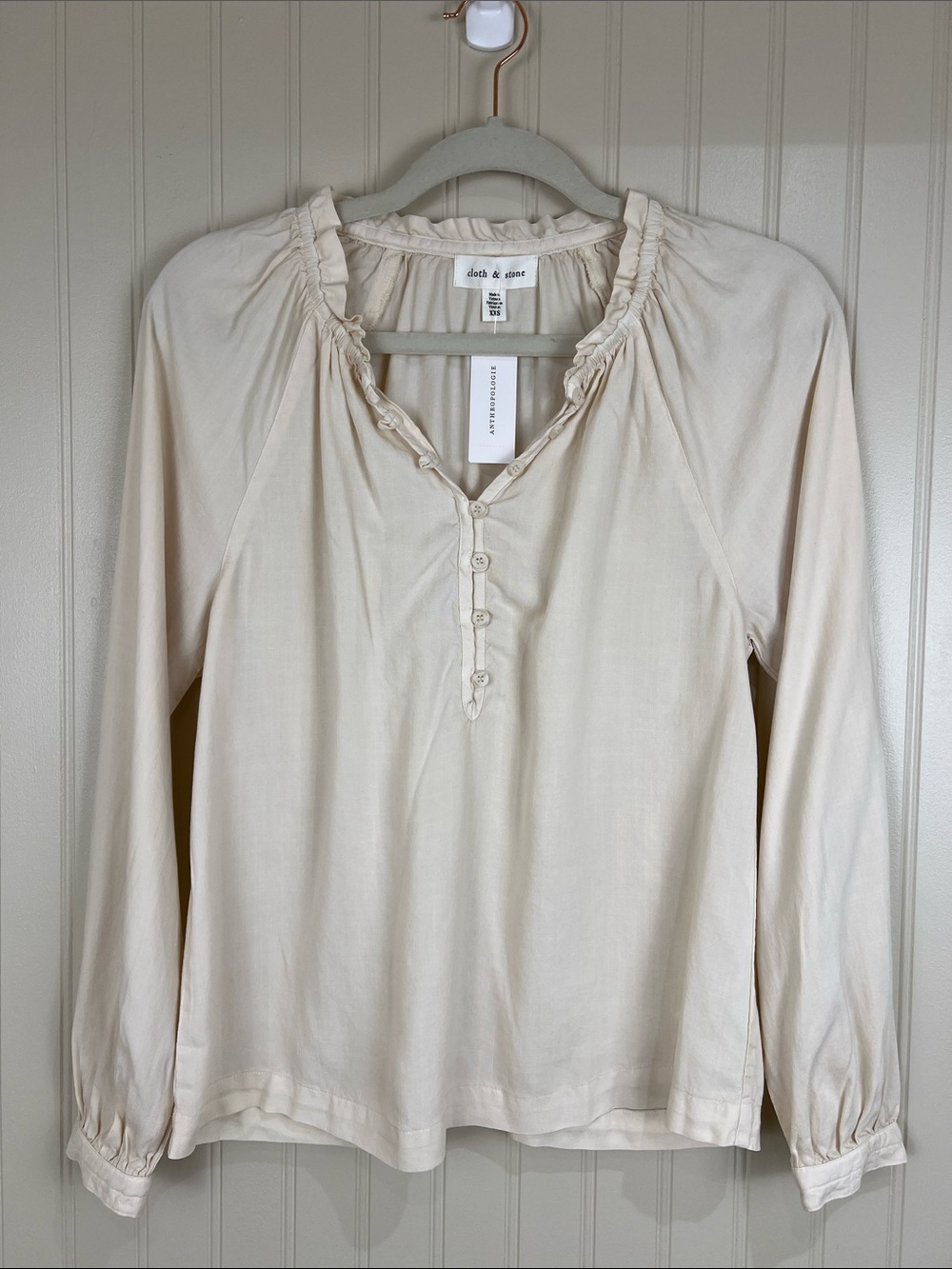 NWT Anthropologie Cloth & Stone Half Placket Long Sleeve Tencel Ivory Size XXS